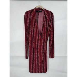 Norma Kamali Mini Dress Women Large‎ Red Faux Wrap Mature Abstract Art To Wear